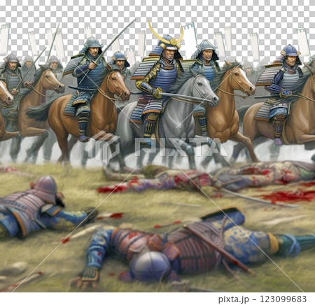 戦場から撤退する侍 123099683