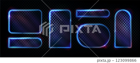 Neon light frames set with glowing blue borders 123099866