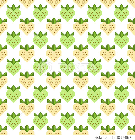 白と緑色の苺のドット絵 白と緑色の苺のドット絵 123099867