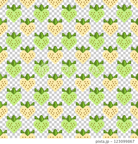 白と緑色の苺のドット絵 白と緑色の苺のドット絵 123099867