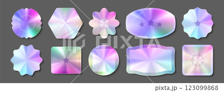 Hologram stickers set - gradient iridescent shapes Hologram stickers set - gradient iridescent shapes 123099868