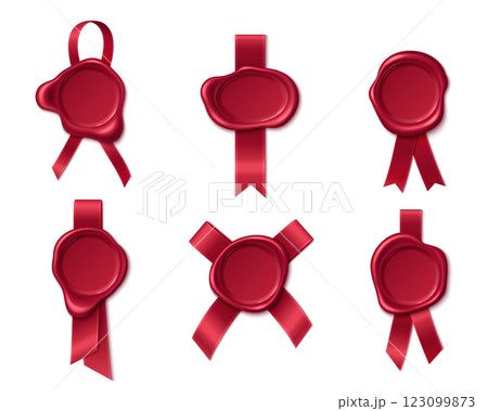 Red wax seals collection with satin ribbons Red wax seals collection with satin ribbons 123099873
