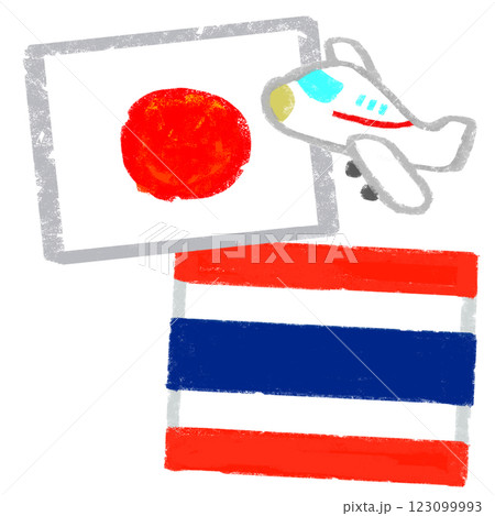 国旗のイラスト　クレヨンタッチ　日本とタイ 123099993