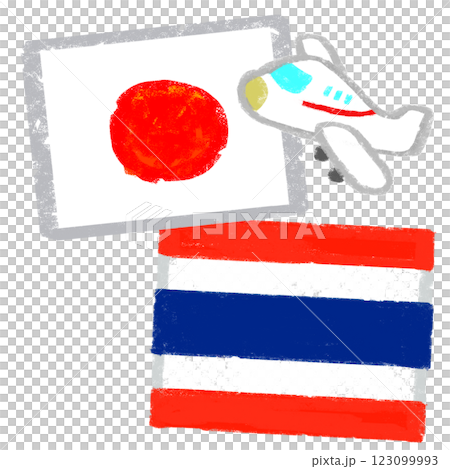 国旗のイラスト　クレヨンタッチ　日本とタイ 123099993