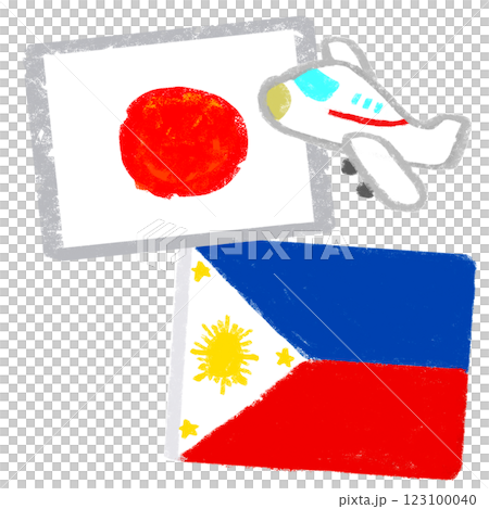 国旗のイラスト　クレヨンタッチ　日本とフィリピン 123100040