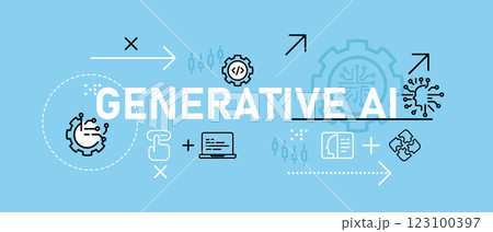 Generative AI conceptual artificial intelligence generative media generation generate system image synthesis icon design illustration 123100397