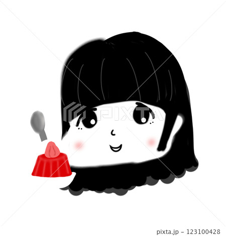ゼリーを食べる黒髪の女の子のイラスト 123100428