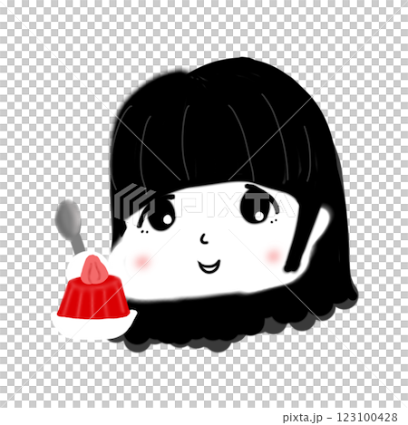 ゼリーを食べる黒髪の女の子のイラスト 123100428