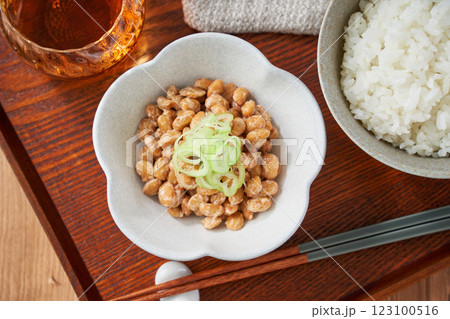 小鉢によそった納豆 - 発酵食品の食卓イメージ 123100516