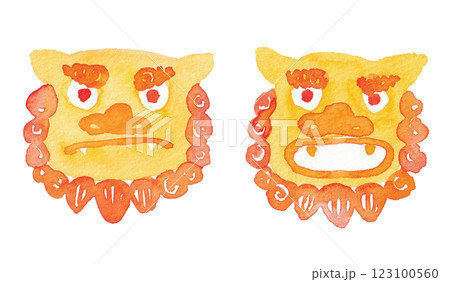 シーサー　顔のみ　手描き水彩イラスト 123100560