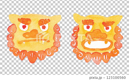 シーサー　顔のみ　手描き水彩イラスト 123100560