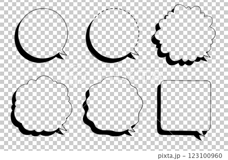Hand-drawn manga-style speech bubble: perfect circle, landscape, with shadows, transparent 123100960