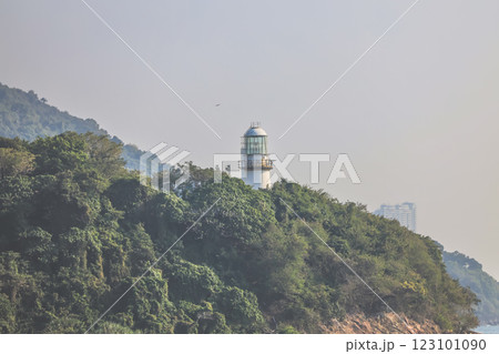 Dec 28 2024 Lighthouse Overlooking Coastal Hills Surrounded by Dense, hk 123101090