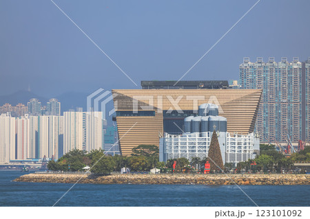 Modern Waterfront Building with Skyline and Prominent Seasonal Dec 28 2024 123101092