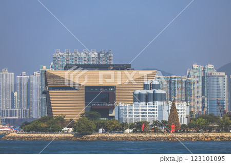 Modern Waterfront Building with Skyline and Prominent Seasonal Dec 28 2024 123101095