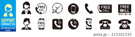 コールセンターの女性とフリーダイヤル アイコン コールセンターの女性とフリーダイヤル アイコン 123101335