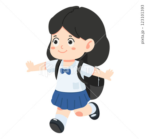Joyful girl on her way to school 123101393
