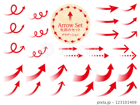 矢印　上昇　上向き　アロー　レッド 赤　グラデーション　アイコン　セット 123101409