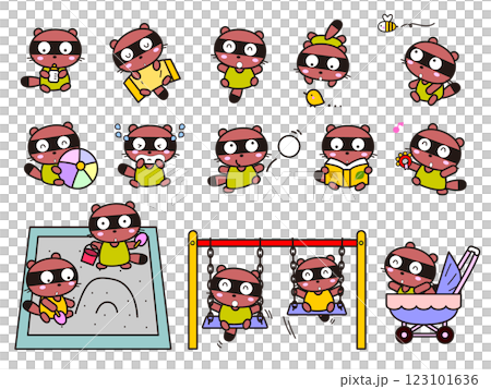 Tanuki's childhood life illustration set 123101636