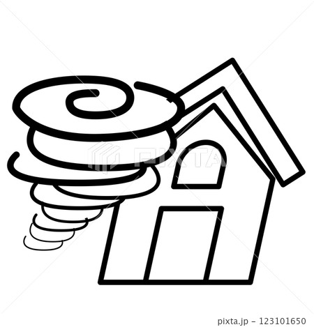 風の災害に遭う家のイラスト 123101650