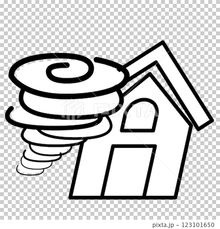 風の災害に遭う家のイラスト 123101650
