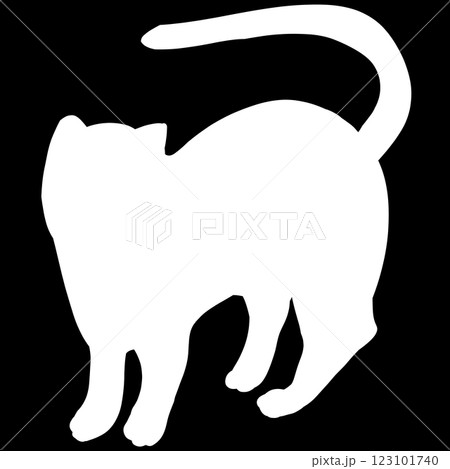 白い振り返る可愛い猫のシルエット 白い振り返る可愛い猫のシルエット 123101740