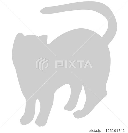 グレーの振り返る可愛い猫のシルエット 123101741