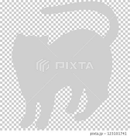 グレーの振り返る可愛い猫のシルエット 123101741