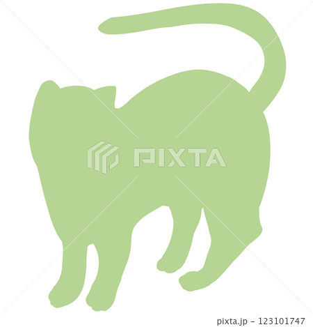 黄緑の振り返る可愛い猫のシルエット 123101747