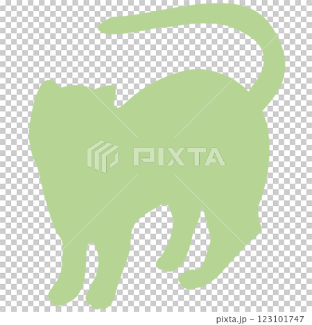 黄緑の振り返る可愛い猫のシルエット 123101747