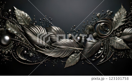 《AI画像》豪華な銀色の飾りのついた黒い背景素材 《AI画像》豪華な銀色の飾りのついた黒い背景素材 123101758