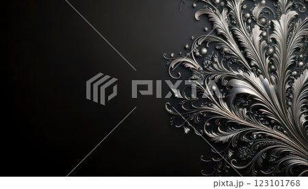 《AI画像》豪華な銀色の飾りのついた黒い背景素材 《AI画像》豪華な銀色の飾りのついた黒い背景素材 123101768