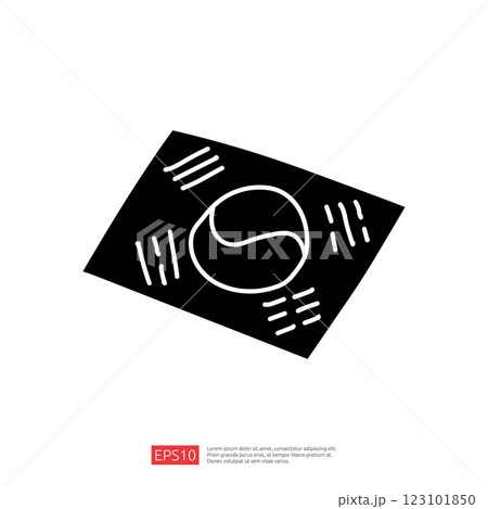 A stylized representation of the South Korean flag, featuring its central yin-yang symbol and surrounding lines. 123101850