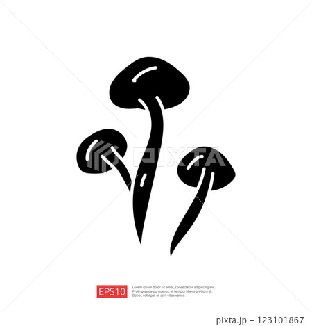 A stylized black silhouette of three mushrooms, showcasing their distinct shapes and forms. Ideal for graphic design or nature-related themes. A stylized black silhouette of three mushrooms, showcasing their distinct shapes and forms. Ideal for graphic design or nature-related themes. 123101867