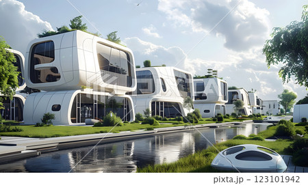 Modular Prefabricated Building Construction A futuristic Modular Prefabricated Building Construction A futuristic 123101942