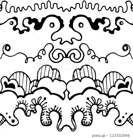 ethnic border set, seamless pattern, black and white ethnic border set, seamless pattern, black and white 123102048