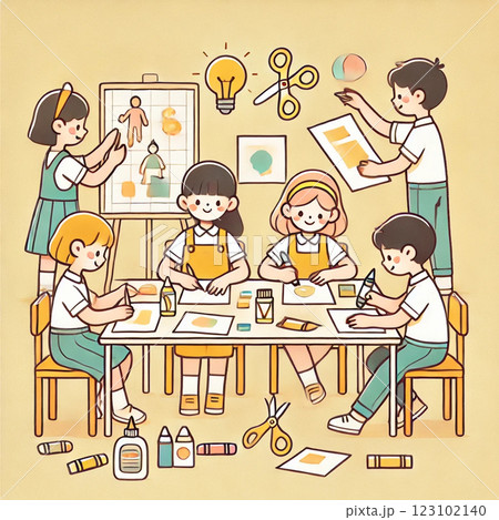 制作k集うに取り組む生徒たちのイラスト 123102140