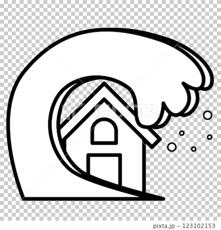 津波にのみ込まれる家のイラスト 津波にのみ込まれる家のイラスト 123102153
