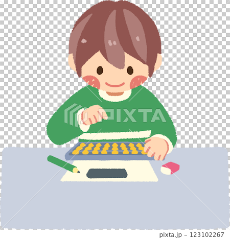 孩子以正確姿勢用算盤學習的手繪插畫 孩子以正確姿勢用算盤學習的手繪插畫 123102267