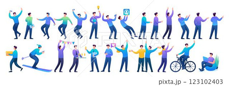 Set of fun teen men with different poses for use in vector illustrations 123102403