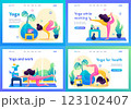 Set of landing pages on the topic of yoga classes at home. Flat 2D landing page 123102407