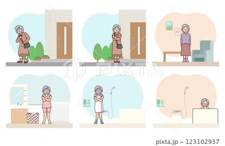 高齢女性 ヒートショックを招く習慣 高齢女性 ヒートショックを招く習慣 123102937