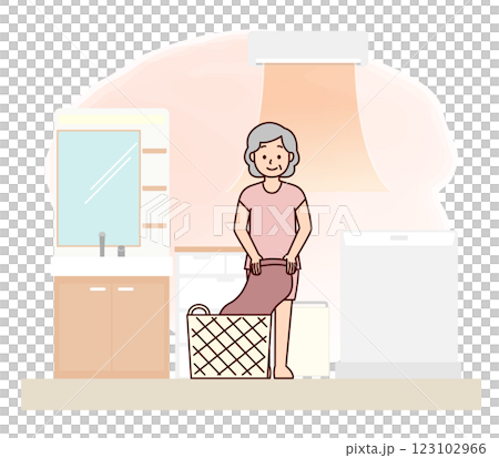 An elderly woman undressing in a warm changing room An elderly woman undressing in a warm changing room 123102966