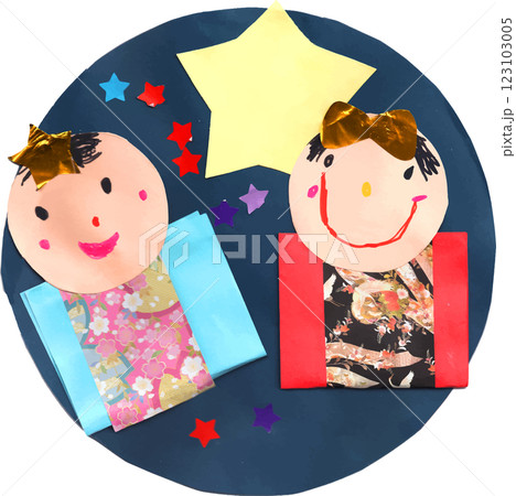 子供が製作した七夕の織姫と彦星 123103005