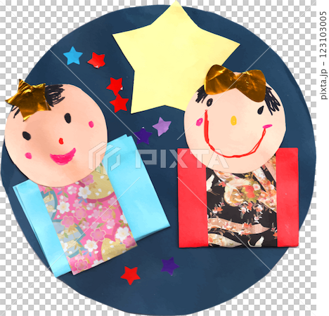 子供が製作した七夕の織姫と彦星 123103005