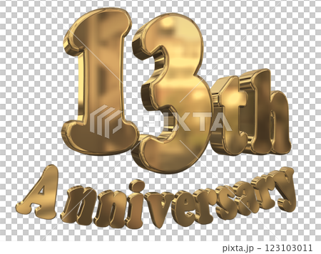 3DCG文字「13th Anniversary/13周年マークキラキラ」ゴールド,金 123103011