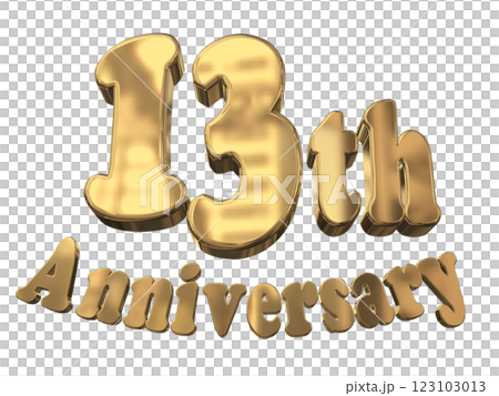 3DCG文字「13th Anniversary/13周年マークキラキラ」ゴールド,金 123103013