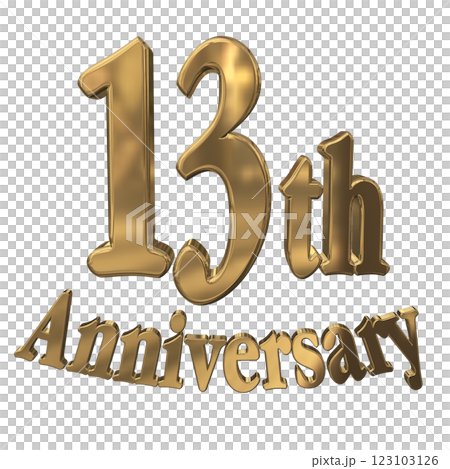 3DCG文字「13th Anniversary/13周年マークキラキラ」ゴールド,金 123103126