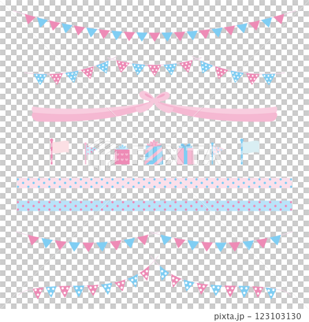 素材-ピンクとブルーのガーランドなどベク 123103130