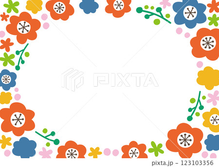 花のフレーム。結婚式やお祝いでのテンプレート素材。 123103356